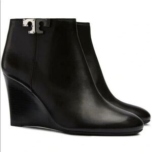 Tory Burch Black Leather Wedge Ankle Boots- Bootie– Size 8M